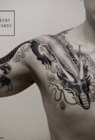 Skouer asiatiese styl swart en wit draak tattoo patroon