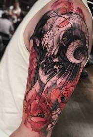 kleur geheimsinnige duiwel blom tattoo patroon