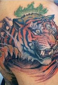 插画风格恶魔老虎的肩部纹身图案