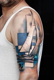 modello di tatuaggio a vela stile geometrico colore spalla