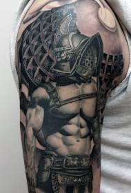 modello di tatuaggio gladiatore realistico color spalla