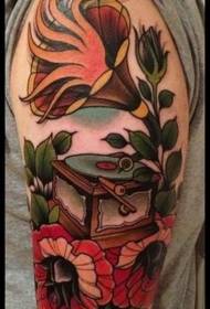 modello di tatuaggio grammofono old school spalla colore