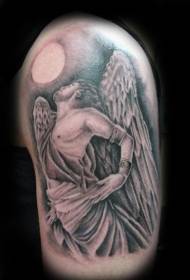 retro fotila stilo Icarus-statuo kun suno tatuaje Ŝablono