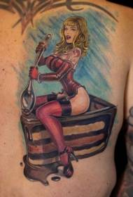 Nugaros vintažinės spalvos viliojančios moterys su torto tatuiruotės modeliu