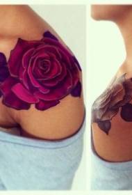 female shoulder Color rose tattoo pattern