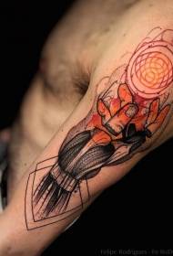 arm dot skildery styl kleurvolle sirkel hand tattoo patroon
