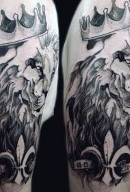 ramo črno in sivo graviranje slog tatoo vzorca lev kralj