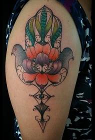 axel illustration stil färgade blommor med fågel tatuering mönster