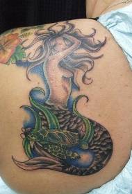rangi ya bega mermaid na picha ya tattoo ya turtle