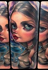 腕漫画スタイルの女の子とロボットのタトゥーパターン