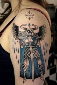 E donne di colore spalla cummattente cù stampa di tatuaggio di spada