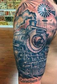 shoulder old west train letter tattoo pattern