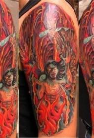 tatuaggio di demone misterioso di stile di illustrazione di colore della spalla