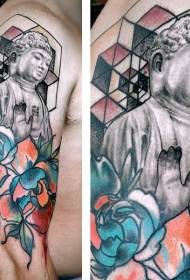 Juokingi pusiau spalvotos Budos statulos tatuiruotės pečių statulos