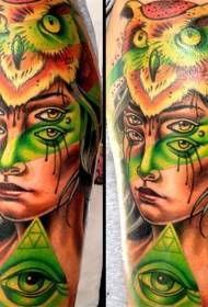 Shoulddị Surrealist Style Mysterious Woman Tattoo Pattern