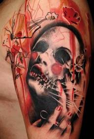 shoulder color horror style woman portrait tattoo pattern
