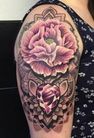 Ngjyra e shpatullave me ngjyra modeli i tatuazheve të luleve dhe bizhuterive