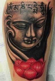 statua Bude u obliku ramena i crveni lotus tetovaža uzorak