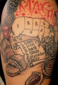 Tavolo colorato a spalla con foto di tatuaggi