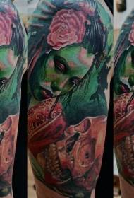 axel färg mystisk kvinna porträtt tatuering mönster