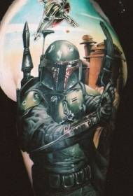 Patrón de tatuaxe do soldado realista realista do ombreiro Boba Fett