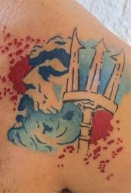 Schulter Aquarell Dreizack Seegott Tattoo Bild