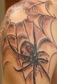 Modello di tatuaggio spalla ragno di frassino nero e ragnatela