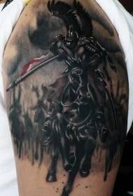 Didelis juodai baltas viduramžių kario tatuiruotės modelis