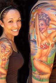 рамо боја старомодна секси девојка шема за тетоважа
