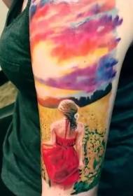 рука кольору жінка з захід сонця татуювання візерунком
