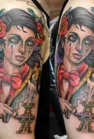 Nuovo modello del tatuaggio del ritratto della donna di colore di stile tradizionale