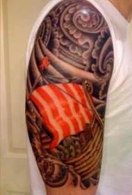 patró de tatuatge de vaixell pirata vermell a l'oceà fosc