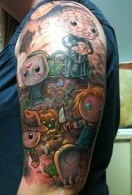 Modello del tatuaggio della bambola horror di colore del fumetto asiatico grande braccio