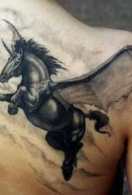 foto e zezë realiste e tatuazhit Pegasus 58769 @ model i bukur tatuazh kalë uji me ngjyra të gjera