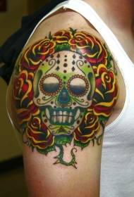 dath gualainn Pictiúr tattoo cloigeann stíl Mheicsiceo