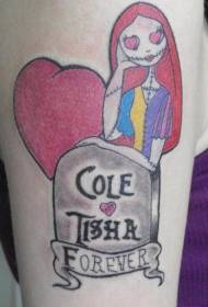 lengan gadis zombie warna dengan pola tato batu nisan