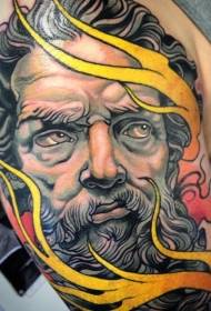 Férfi színes váll ősi szobor tetoválás minta