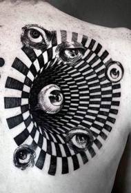 Hanya mai launin baƙi da fararen m mai buɗe idanu tare da tsarin tattoo na ado na hypnotic