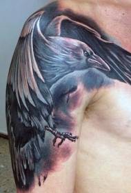 estilo de escola nova tatuaxe de mosca de corvo de ombreiro gris negro