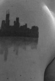 Dimezzato il modello del tatuaggio del paesaggio di una piccola città nera e grigia
