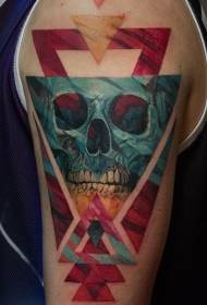 geometrisk stil med färgade trianglar och skullTattoo bild