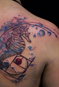 skouer skets styl gekleurde hippocampus tatoo patroon