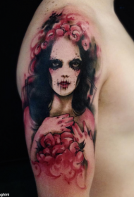 new style colored shoulder women with flowers tattoo pattern