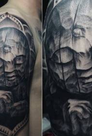 Pečių juodojo pelenų indų Budos statulos tatuiruotės modelis