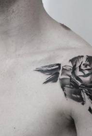 плече чорний сірий ескіз стиль велика троянда візерунок татуювання