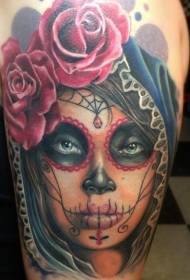 hombro estilo tradicional mexicano color retrato de mujer tatuaje