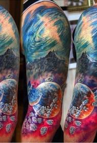 colore della spalla Misterioso cielo notturno con immagini di tatuaggi di montagna