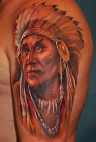Shoulder Color Realistic Indian Portrait Tattoo Model