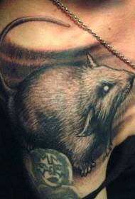 modello di tatuaggio roditore realistico inchiostro grigio spalla