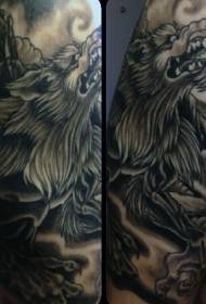 Stor arm svart grå stil varulv tatoveringsmønster
